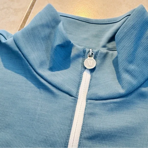 NWT Vuori Lux Rib Half Zip Long Sleeve Cropped Top in Stillwater Blue - Picture 3 of 10